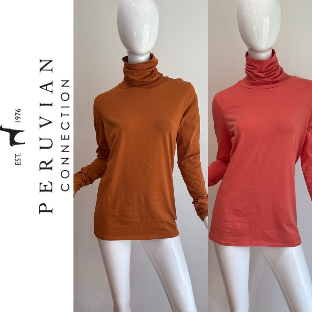 2 Peruvian Connection Pima Cotton Extreme T-Neck Turtleneck Shirts